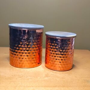 Hammered Metal canisters with wood top